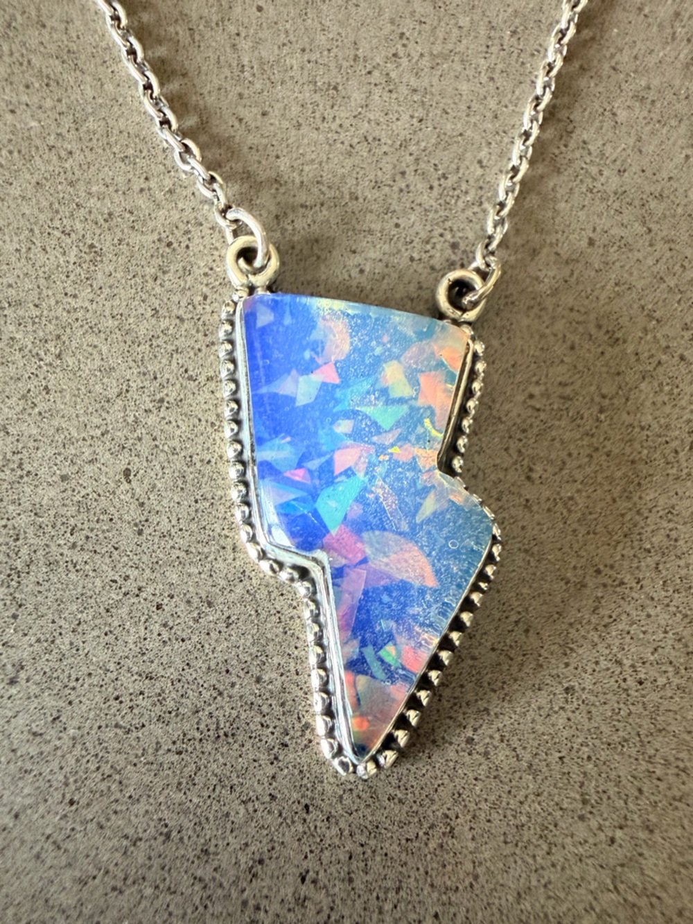 Sterling Silver Doublet Blue Opal Lightning Bolt Pendant Necklace | New Festival